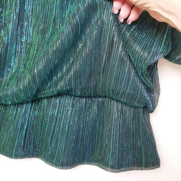 MSK Women's Blue Green Metallic V-Neck Balloon Waist Split Sleeve  Lined Sie L - Picture 7 of 12